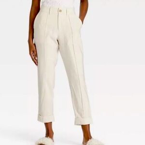 A New Day (2) Linen-Look Tapered Leg Cuffed Trousers - Coastal + Light Crop